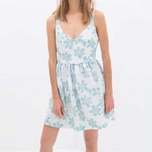Zara Floral Print Fit and Flare Dress White Size S